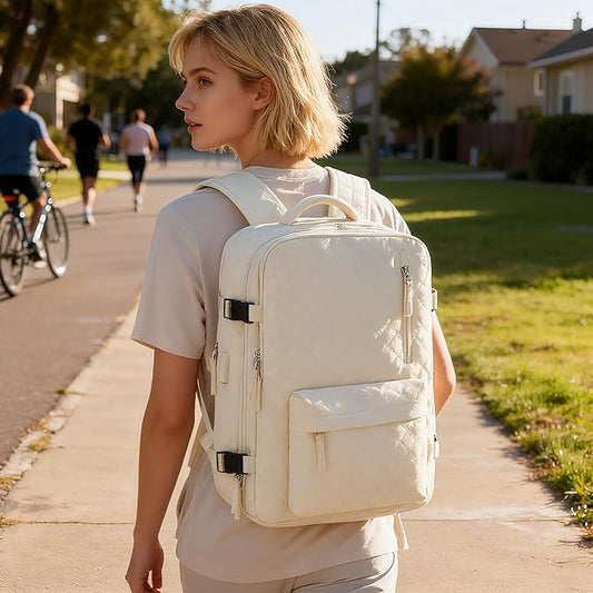 suwasp Vacuum Backpack Travel with Pump, Travel Backpack for Women Men, Vacuum Compression Bags with Laptop Compartment/Shoe Compartment, Personal Item Carry On Backpacks Flight Approved, Beige