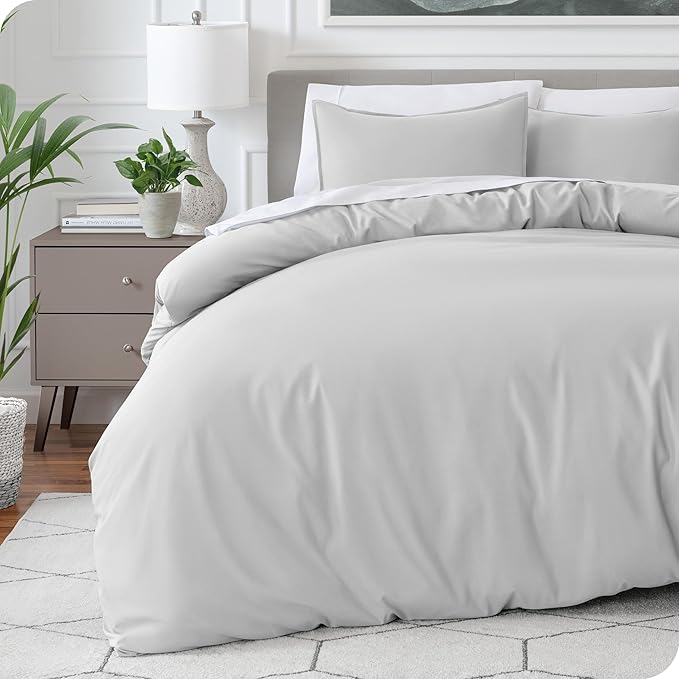 Bare Home Bedding Duvet Cover Oversized Queen - Premium 1800 Super Soft Collection - Lightweight, Cooling - Soft Breathable Bedding Duvet Cover (Oversized Queen, Cloud Grey)
