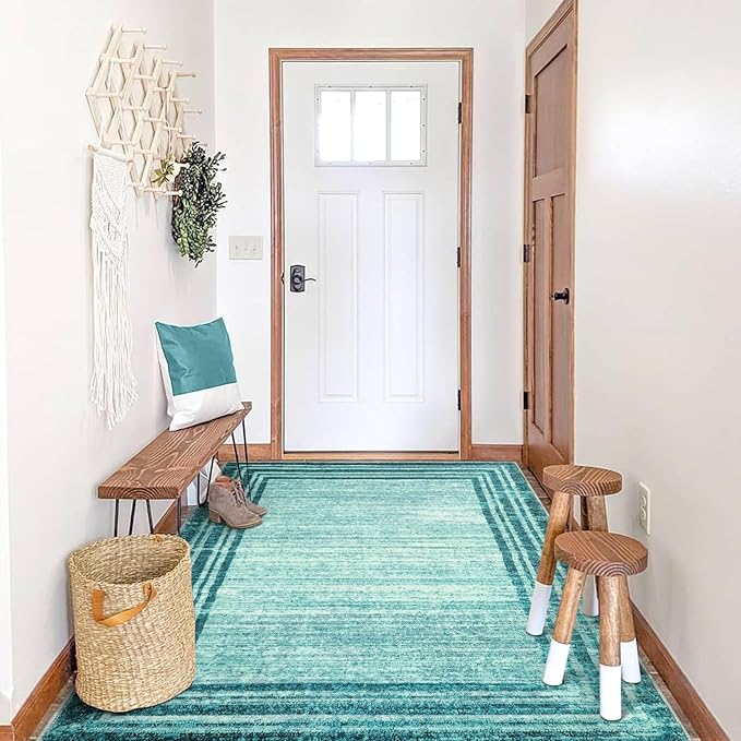 Lahome Modern Abstarct Area Rugs 5x7, Washable Teal 5x7 Bedroom Rug Soft Living Room Rug Non Slip, Low-Pile Indoor Rugs for Living Room Minimalist Floor Carpet for Dining Room Kids Playroom
