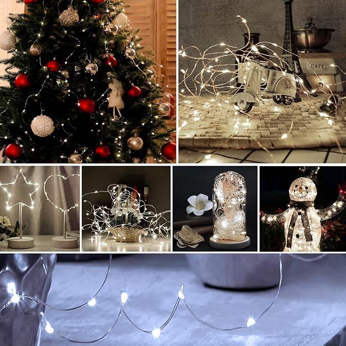 ZGWJ Fairy Lights Battery Operated, 50 Pack Twinkle String Lights 20 LED 7FT 3 Lighting Modes for Bedroom Decor, Wedding, Halloween, Christmas, Party Indoor and Outdoor Decoration (White, 50PCS)