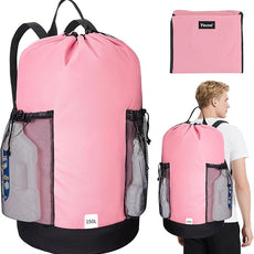 BALEINE 150L Laundry Bag Backpack, 900D Oxford Fabric Large Travel Laundry Bags with Shoulder Straps and 2 Mesh Pockets for College Dorm, Apartment, Laundromat (Pink, 150L)