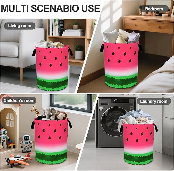 Watermelon Laundry Basket Foldable Oxford Cloth Tote Bag Laundry Hamper Clothes Storage Bucket Organizer For Bathroom/Laundry Storage/Bedroom 19.6x15.7 Inch