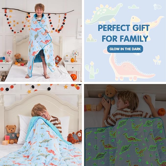 yescool Weighted Blanket 3 Pounds Weighted Lap Blanket, Glow in The Dark Dinosaur Heavy Blankets, Warm Minky Weighted Throw Blanket Gift for 20-40lbs, 36"x48"