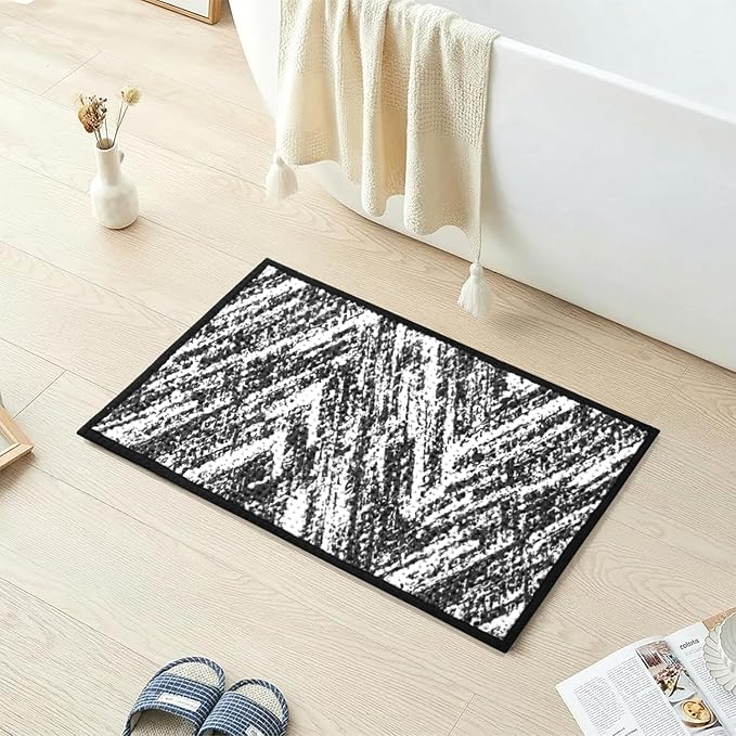 Woven Bath Mat, Modern Bathroom Rug Non-Slip, Washable, Ultra-Absorbent, Quick-Drying Minimalist Bathroom Decor(Black, 32"x20")