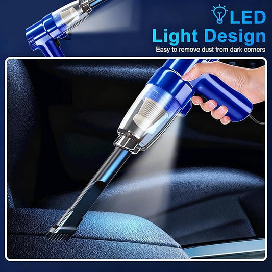 Car Mounted Vacuum Cleaner - 7000PA High-Power Suction, Dry & Wet Dual-Purpose, Portable Mini Handheld Vacuum with LED Light & Attachments, Ideal for Car Interior, Pet Hair, Dust & Debris (Blue)