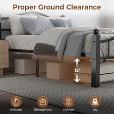 Full Size Bed Frames with Headboard, Noise-Free Design & Underbed Storage Heavy Duty Metal Bed Frames No Box Spring Needed/Tool-Free Assembly