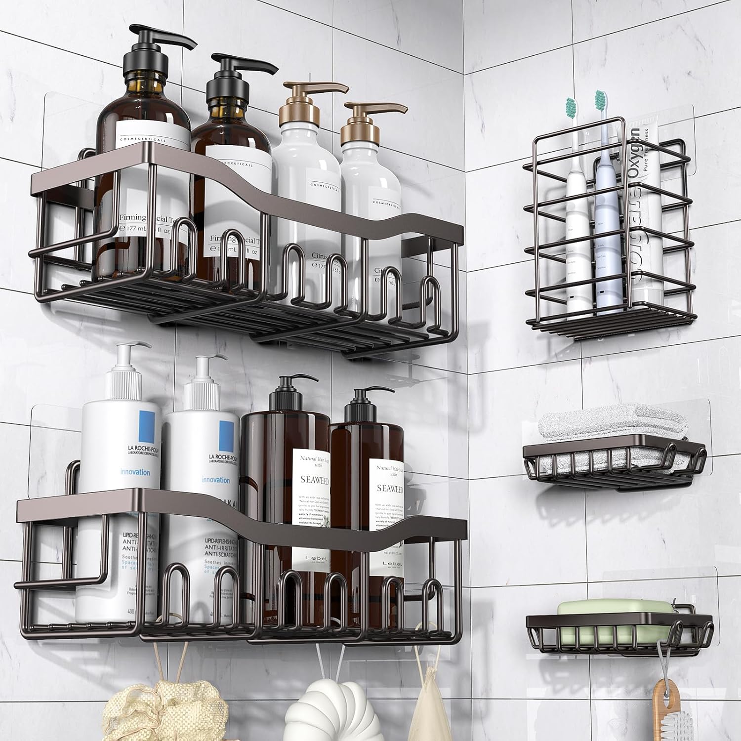 EUDELE Adhesive Shower Caddy, 5 Pack Rustproof Stainless Steel Bath Organizers With Large Capacity, No Drilling Shelves for Bathroom Storage & Home Decor Dormly
