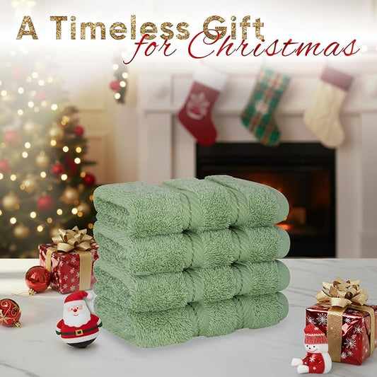American Soft Linen Luxury Washcloths for Bathroom, 600 GSM 100% Cotton 4 Piece Turkish Wash Cloth Set, 13x13 in Soft Rags for Body and Face, Sage Green Washcloths
