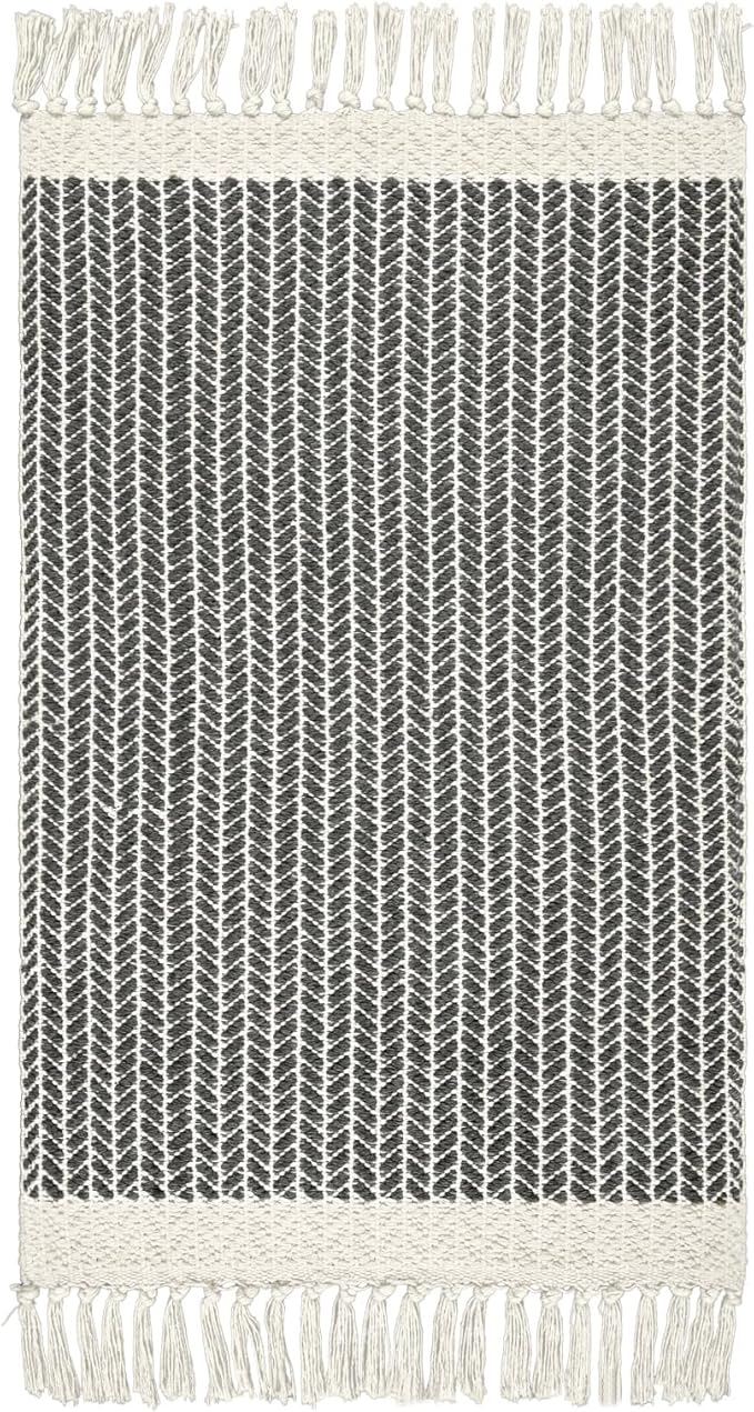 Lahome Boho Bathroom Rugs, Small 2x3 Entry Rug Washable Front Door Bath Mat Woven Cotton Area Rug with Tassels, Farmhouse Non Shedding Lightweight Grey Throw Rug Low Pile Carpet for Kitchen