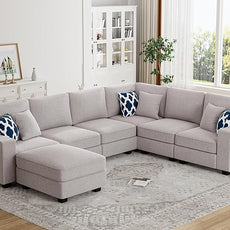 Legend Vansen Modular Sectional Sofa U Shaped Couch with Ottoman Modern Reversible Corner Sectional Couch for Living Room (Light Grey, U Shaped Sofa-2)