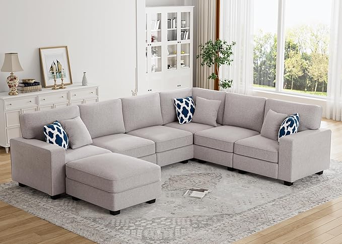 Legend Vansen Modular Sectional Sofa U Shaped Couch with Ottoman Modern Reversible Corner Sectional Couch for Living Room (Light Grey, U Shaped Sofa-2)