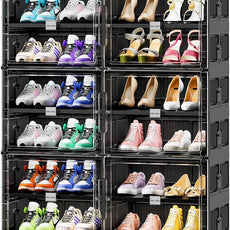 JEKO&JEKO 6 Tiers Foldable Shoe Rack Organizer Cabinet for Closet Entryway, Large Collapsible Shoe Storage Box with Magnetic Doors (Black)