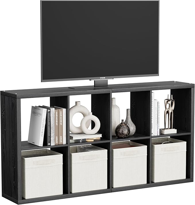 8 Cube Storage Organizer, Cube Shelf with Heavy-Duty Thick Boards, 25.12" L x 9.37" W x 48.74" H, Smooth Easy-Clean Panels, Simple Assembly, for Living Room Bedroom Office, Black