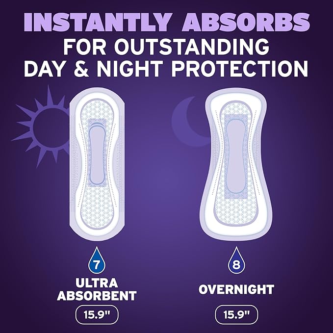 Poise Overnight Incontinence & Postpartum Pads for Bladder Leaks, 8 Drop Extra Coverage, 36 Count