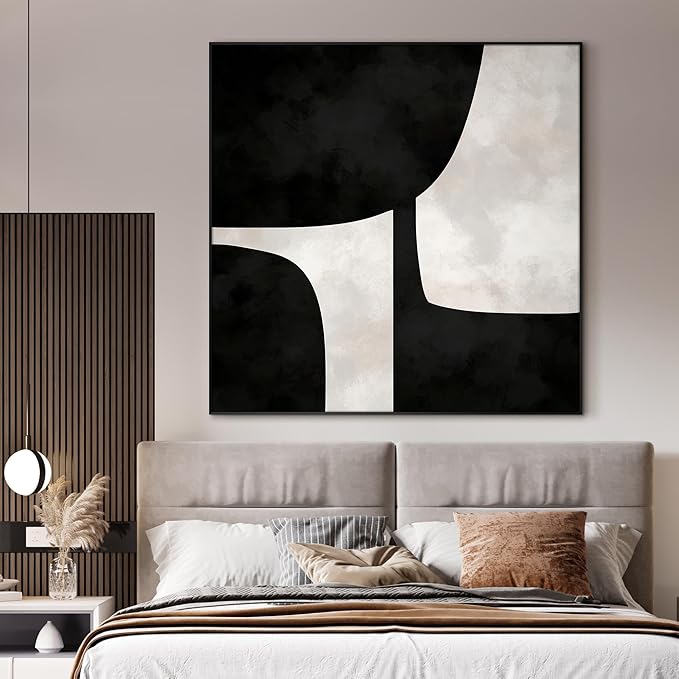 60"x60" XL Framed Wall Art - Black and White Abstract Geometric Shapes (Frame Assembly Required)