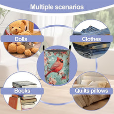 Vintage Cardinal Bird Laundry Basket, Flowers Oxford Cloth Laundry Hamper With Handle Foldable Portable Clothes Storage Basket Storage Bag For Laundry Room/Bathroom/Bedroom/Dormitories