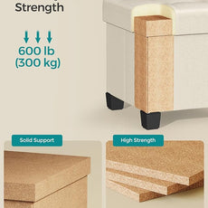 SONGMICS Storage Ottoman, Small Ottoman Foot Rest with Legs, 15 x 15 x 15.7 Inches Foot Stool, Load up to 660 lb, for Living Room, Bedroom, Dorm, Cream White ULSF014W01