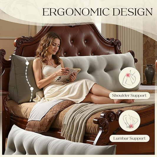 WOWMAX 85% Linen 15% Cotton Blend Headboard Pillow – Queen Size Reading Wedge Backrest for Bed, Handmade Firm Support Bolster Cushion with Removable Cover, Premium Bed Rest Pillow, Black