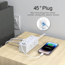 10Ft Extension Cord Flat Plug Power Strip - Tcstei 3-Side Outlet Extender with 6 AC Outlets and 3 USB Ports (1 USB C), Compact for Home, Office, Dorm Room Essentials, White