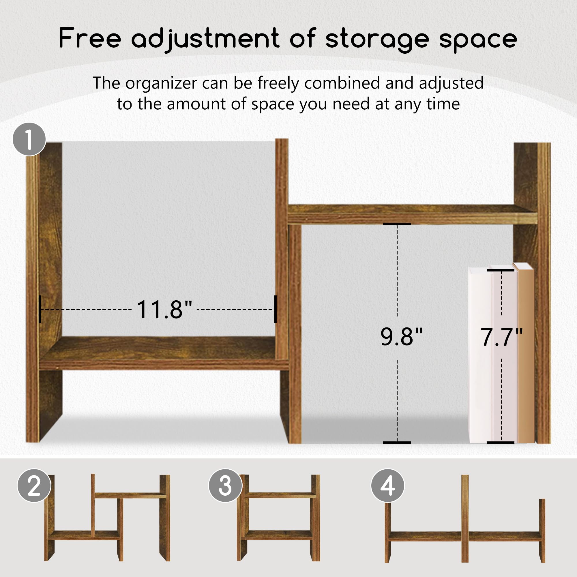 Jerry & Maggie Desktop Organizer Office Storage Rack Adjustable Wood Display Shelf Free Style Double H, Multi-Functional Mini Bookshelf for Desk Natural Stand (Violet) Dormly