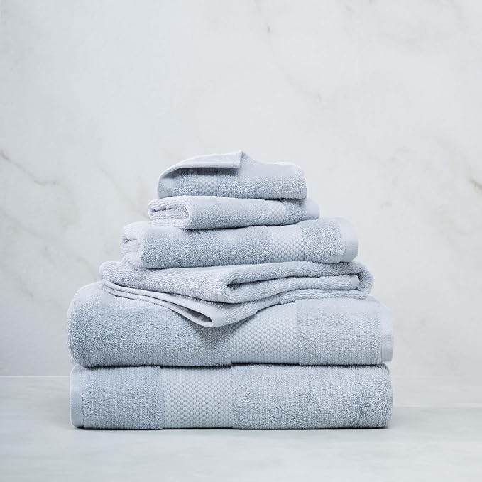 Farm to Home 100% Organic Bath Towel Set of 6 – GOTS & Oeko-TEX Certified Organic Cotton, Soft, Ultra Absorbent, Quick Dry - Includes 2 Bath Towels, 2 Hand Towels, 2 Washcloths - Sky