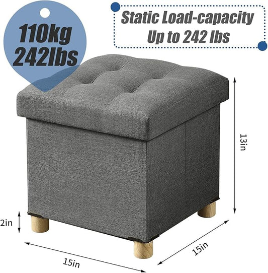 BRIAN & DANY 15 Inches Ottoman with Storage, Square Small Storage Ottoman Foot Rest with Legs, Ottomans Foot Stool for Dorm, Living Room, Entryway (Gray)