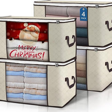 90 L Large Storage Bags, 4 Pack Clothes Storage Bins Foldable Closet Organizers Storage Containers with Reinforced Handle for Clothing, Blanket, Comforters, Bed Sheets, Pillows and Toys (Beige)