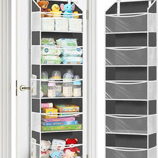 Ofiray-home Over Door Organizer with 5 Large Pockets, 5 Transparent Front Pockets & 10 Mesh Side Pockets, 50 lbs Weight Capacity Hanging Storage for Toys, Shoes, Diapers, Pantry – Grey