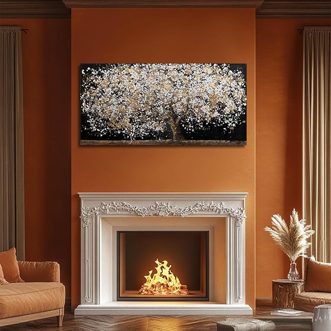 Gold Wall Decor Black Art Tree Wall Art for Living Room Canvas Painting Canvas Pistures Framed Modern Artwork for Home Kitchen 24"x48"