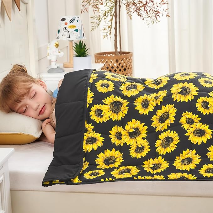 yescool Weighted Blanket 10 Pounds Twin Cooling Weighted Lap Blanket, Sunflower Heavy Blanket for Sleeping, Weighted Throw Blanket Gift for 80-110lbs, 48"x72"