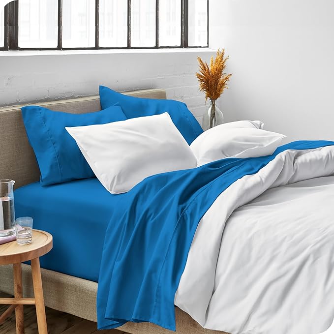 Bare Home Full Sheet Set - Luxury 1800 Ultra-Soft Microfiber Full Bed Sheets - Double Brushed - Deep Pockets - Easy Fit - 4 Piece Set - Bedding Sheets & Pillowcases (Full, Medium Blue)