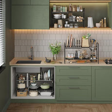 NETEL Adjustable Under Sink Organizers and Storage,Pots and Pans Organizer Under Kitchen Cabinet,Pan Lid Organizers inside Cabinet,Expandable Cabinet Storage Shelf with Pan Rack and 7 Dividers