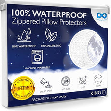 100% Stain Resistant & Waterproof King Size Pillow Protectors with Zipper Set of 2 - Bed Bug & Dust Mite Proof White Pillowcases - Breathable, Comfortable Pack of Covers for Pillows, 20 x 36 Inches