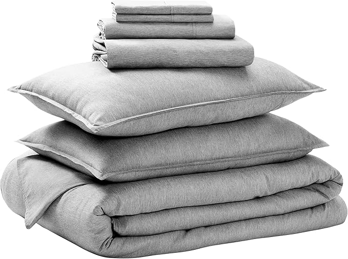 Bare Home Bed-in-A-Bag 7 Piece Comforter & Sheet Set - King - Goose Down Alternative - Ultra-Soft 1800 Premium Bedding Set - Cationic (King, Heathered Charcoal)