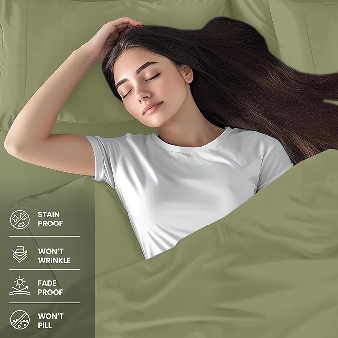 Utopia Bedding Queen Sheet Set – 4 Piece Bed Sheets for Queen Size Bed, Soft and Breathable Microfiber, Includes 1 Fitted Sheet, 1 Flat Sheet and 2 Pillowcases (Olive)
