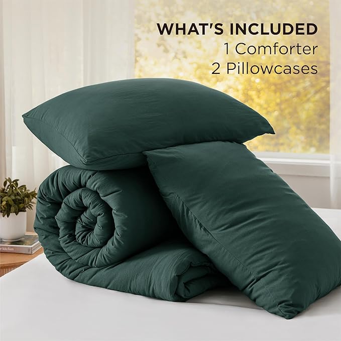 Bedsure Super King Size Comforter Set, Forest Green Soft Prewashed Bedding for All Seasons, 3 Pieces GentleSoft™ Bed Set, 1 Lightweight Comforter (120"x120") and 2 Pillowcases (20"x36")