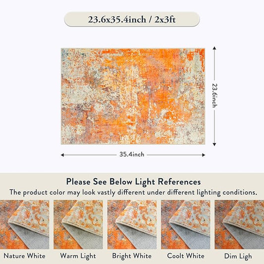 Lahome Modern Abstract Small 2x3 Rug - Washable Kitchen Rugs Non Slip Front Indoor Mat for Entry Bathroom, Contemporary Soft Throw Carpet for Entryway Bedside, Orange/Yellow