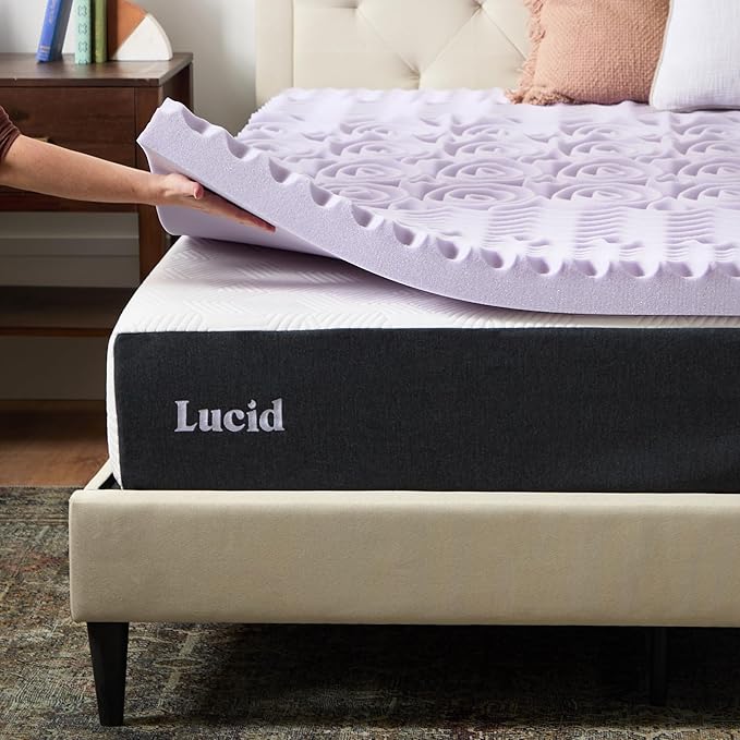 LUCID Lavender Infused 3 Inch Memory Foam Mattress Topper with 5 Zones – Twin Size – Plush Feel – CertiPUR Certified – Dorm Room Essentials