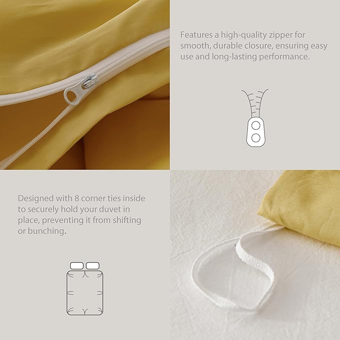 HeimenAogo High TC Egyptian Cotton Duvet Cover Set King Sateen Weave, Silky Soft and Breathable Bedding Set with Zipper Closure, Extra-Long Staple Cotton Bed Linen Aurora Yellow 3Pcs, 104"×90"