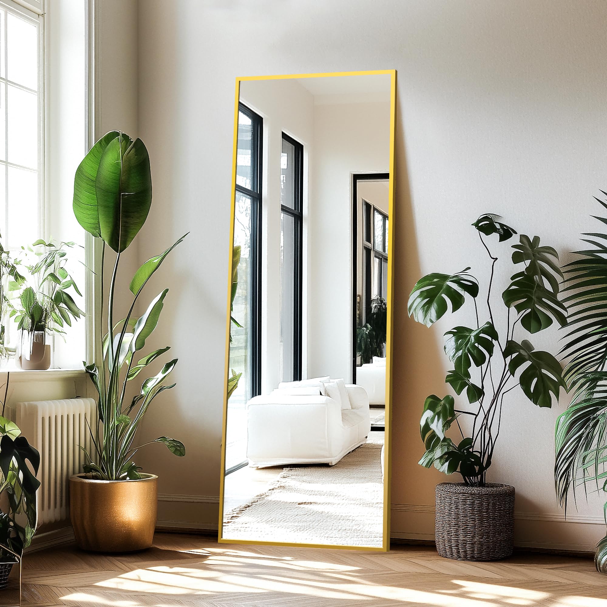 Delma Wall Full Length Mirror,Standing Mirror Full Body,Large Floor for Wall Door Bedroom Bathroom Living Room with Aluminium Frame(with Stand,56x15-Black) Dormly
