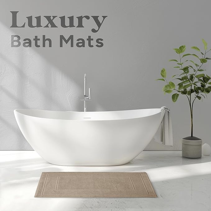 Avalon Towels Beige Bath Mat - 100% Cotton Set of 2 Absorbent Bathmat - Bathroom Mats Quick Dry Bath Mats for Bathrooms (22x34 Inches)