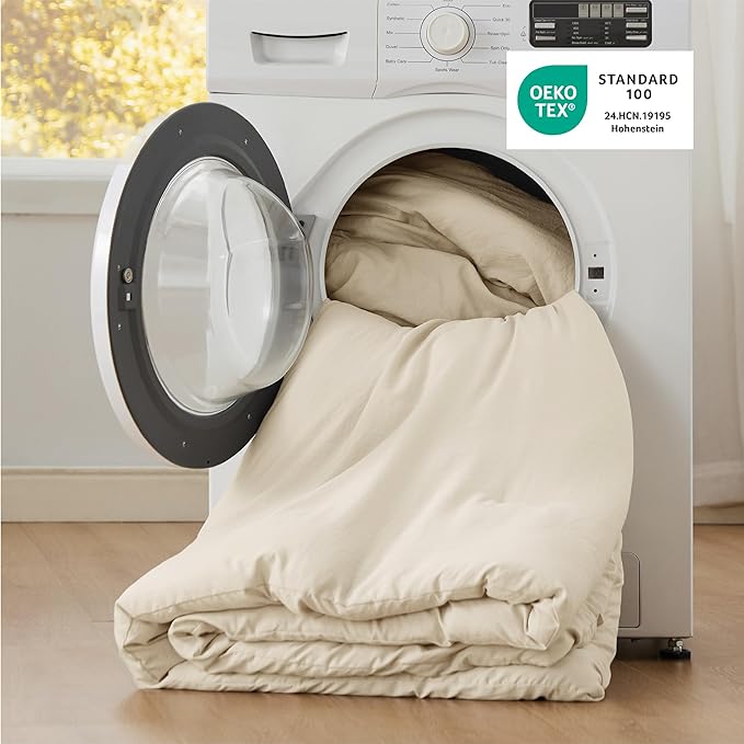 Bedsure Queen Size Comforter Set, Cream Soft Prewashed Bedding for All Seasons, 3 Pieces GentleSoft™ Warm Down Alternative Bed Set, 1 Lightweight Comforter (90"x90") and 2 Pillowcases (20"x26")