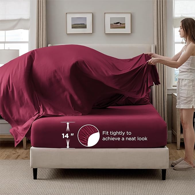 Bedsure Full Comforter Set Dark Red - Bed in a Bag Full Size Bedding Set 7 Pieces, GentleSoft™ Pintuck Bed Set Gift for Family, Pinch Pleat All Season Comforter with Sheets, Pillowcases & Shams