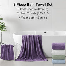 Ferdilan 8 Pack Bath Towel Set, 2 Extra Large Bath Towel Sheets, 2 Hand Towels and 4 Washcloths Ultra Soft and Absorbent Chair Towels for Bathroom, Quick Dry Towel for Home Hotel,Purple