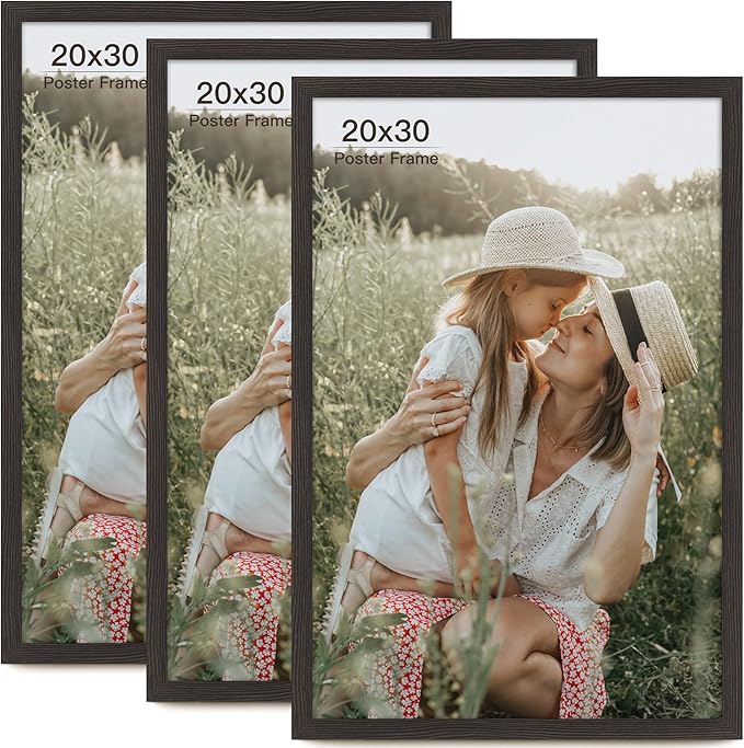 20x30 Frame Set of 3, Distressed Black Wood Grain 20x30 Poster Frame for Gallery Wall Mounting (3 Pack,Black)