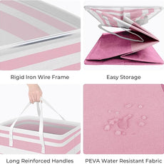 HomeHacks 2 Pack Large Laundry Baskets, Waterproof, Freestanding Laundry Hampers, Collapsible Clothes Hamper with Reinforced Handles in Laundry, College Dorm, Bathroom, Bedroom (Pink, 125Lx2)