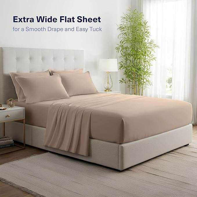 Kickoff Viscose Bamboo Sheets California King Size 4-pc 100% Organic Bamboo Viscose Bed Cooling Sheets Cal King Set Cool Bedding for hot Sleepers Sheet, Flat, Fitted, Pillowcases (Taupe Latte, CK) KickoffHome