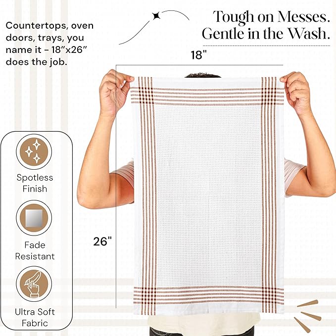 Multi White Waffle Kitchen Towels 12 Pack, 100% Cotton, 16x26 Inch, Ultra Absorbent, Fast Dry Dish Towels, Reusable Dishcloths for Drying, Cleaning, Mustard Yellow, Sky Blue, Brown