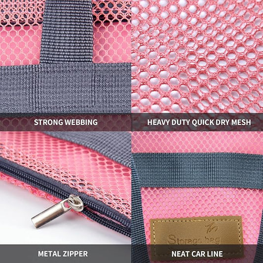 Mesh Shower Caddy Bag Portable Hanging Toiletry and Bath Organizer with Zipper for Travel, Gym, Camping, College Dorms, Beach