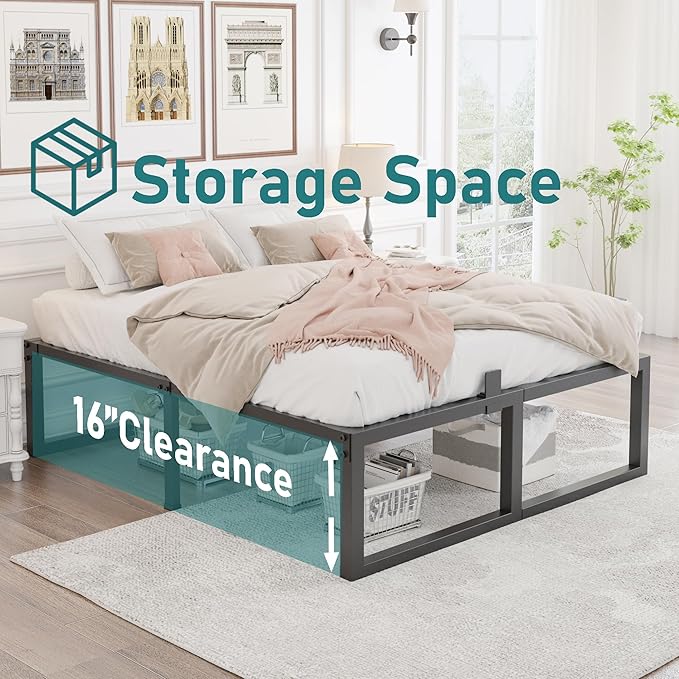 18 Inch Queen Bed Frame,3500 lbs Heavy Duty Metal Platform, Steel Slats Support/No Box Spring Needed/Noise Free/Non-Slip/Easy Assembly